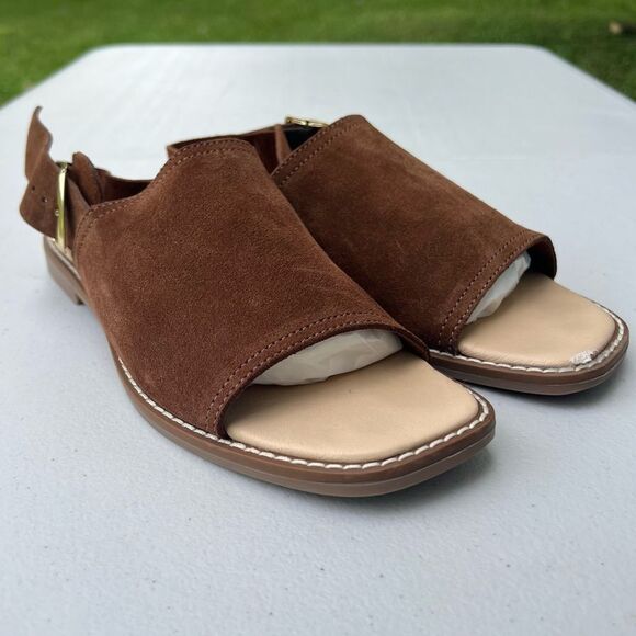 Avellini Sandal Women Sz 7.5 Made in Italy 🇮🇹 Brown Suede Gold Buckle - Picture 3 of 16